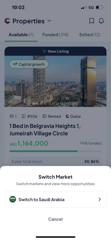 In der App auf den Markt von Saudi Arabien wechseln